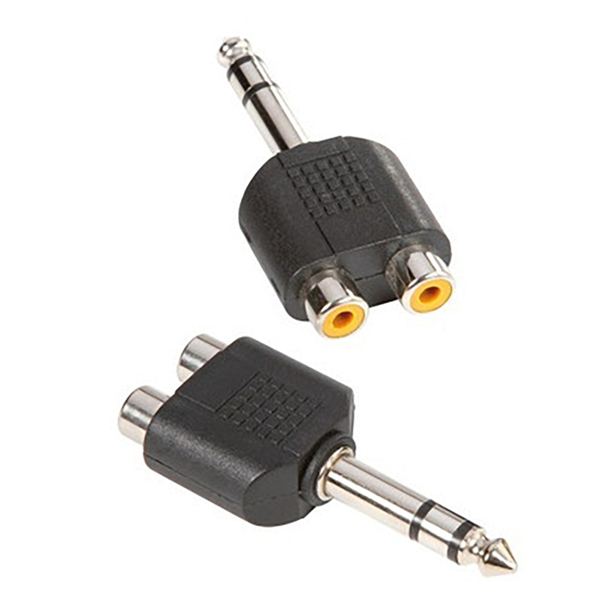 Double Jack 6.3 mm stereo female adapter to 6.3 mm male stereo jack, black  plastic body