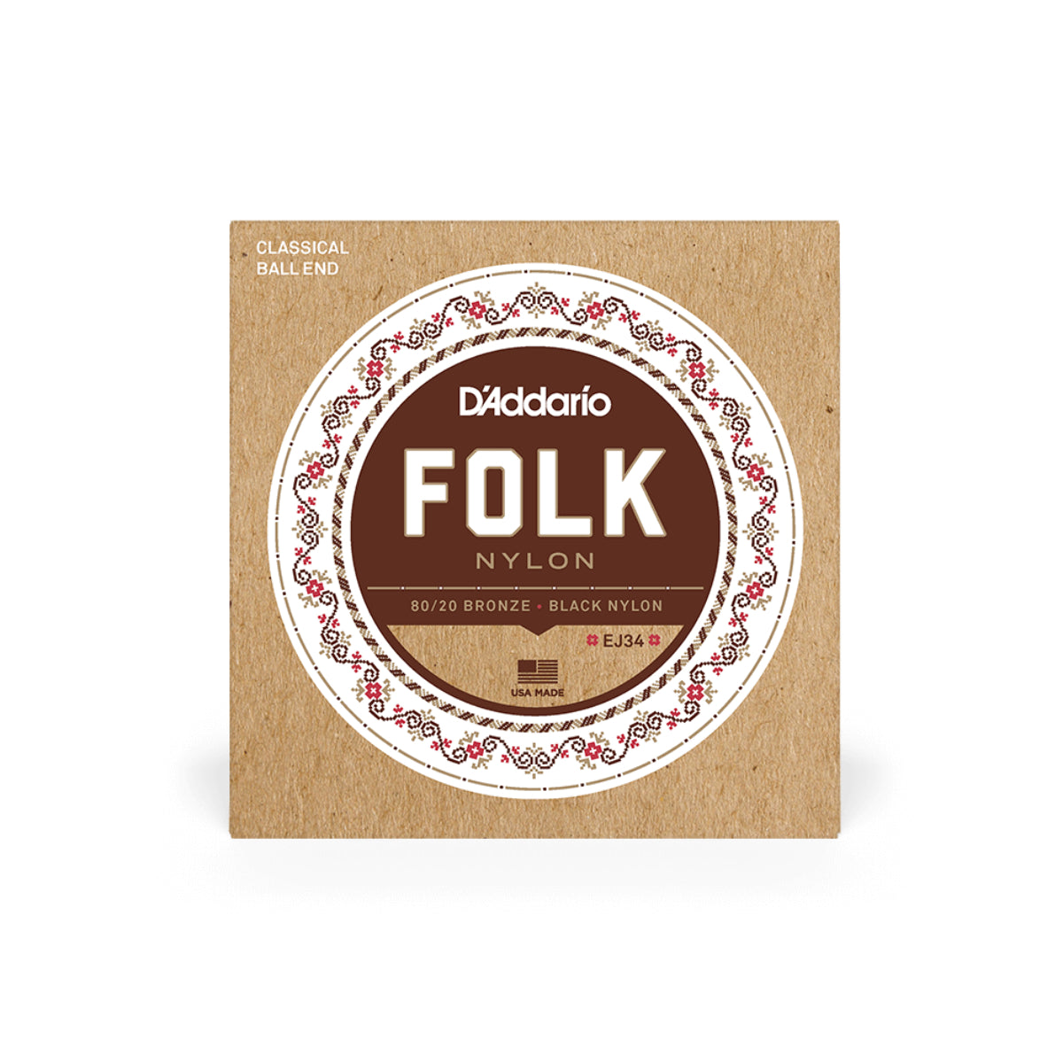 D'Addario EJ34 Folk Black Nylon/Bronze Classical Guitar Strings Ball End