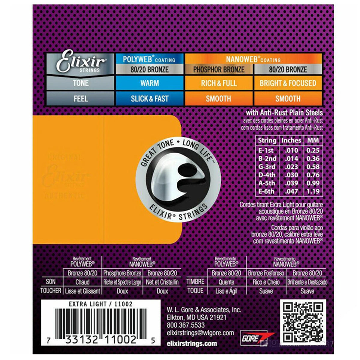 Elixir 11002 Acoustic Strings Extra Light 80/20 Bronze Nanoweb 0.10-0.47