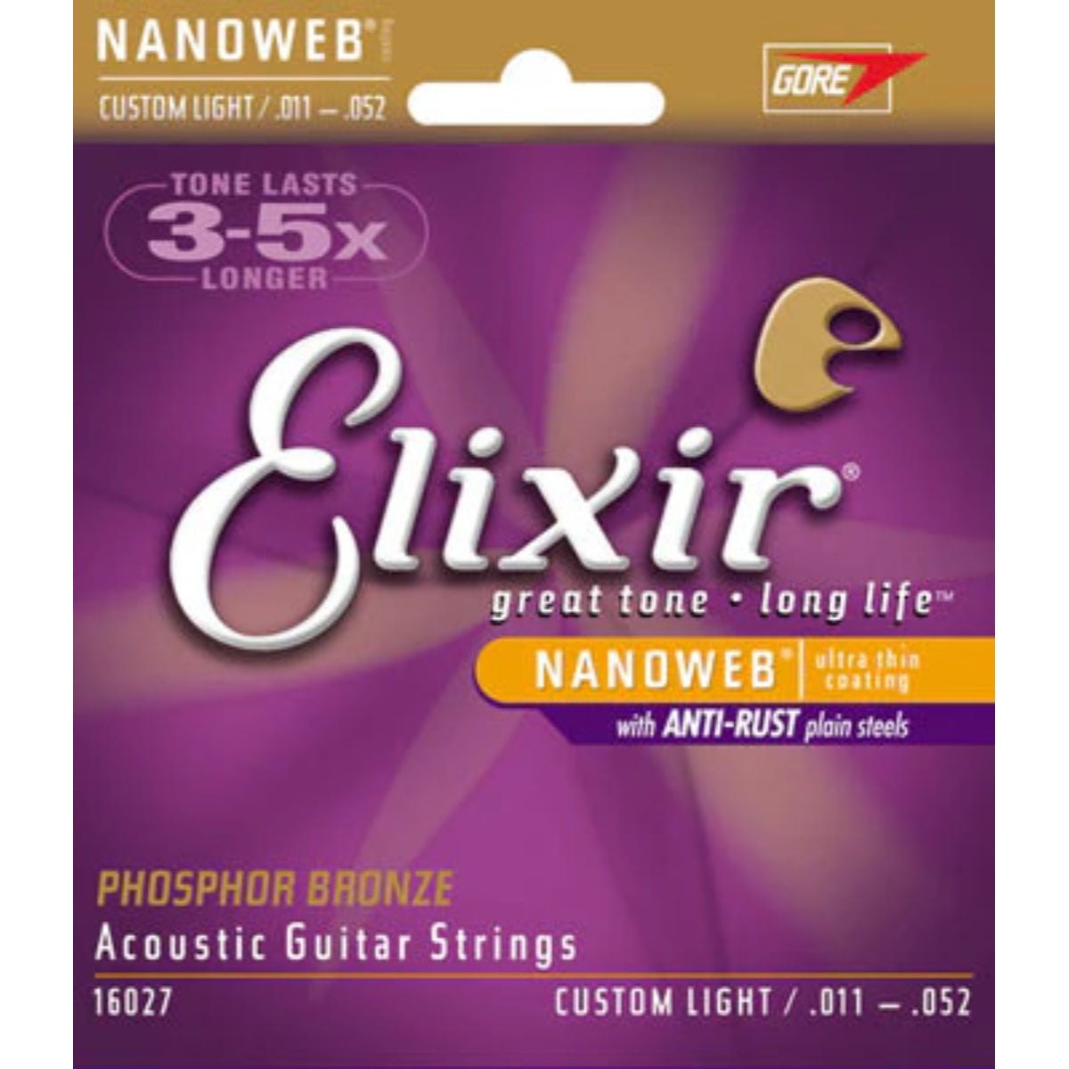 Elixir 16027 Acoustic Strings Custom Light Phosphor Bronze Nanoweb 0.11-0.52