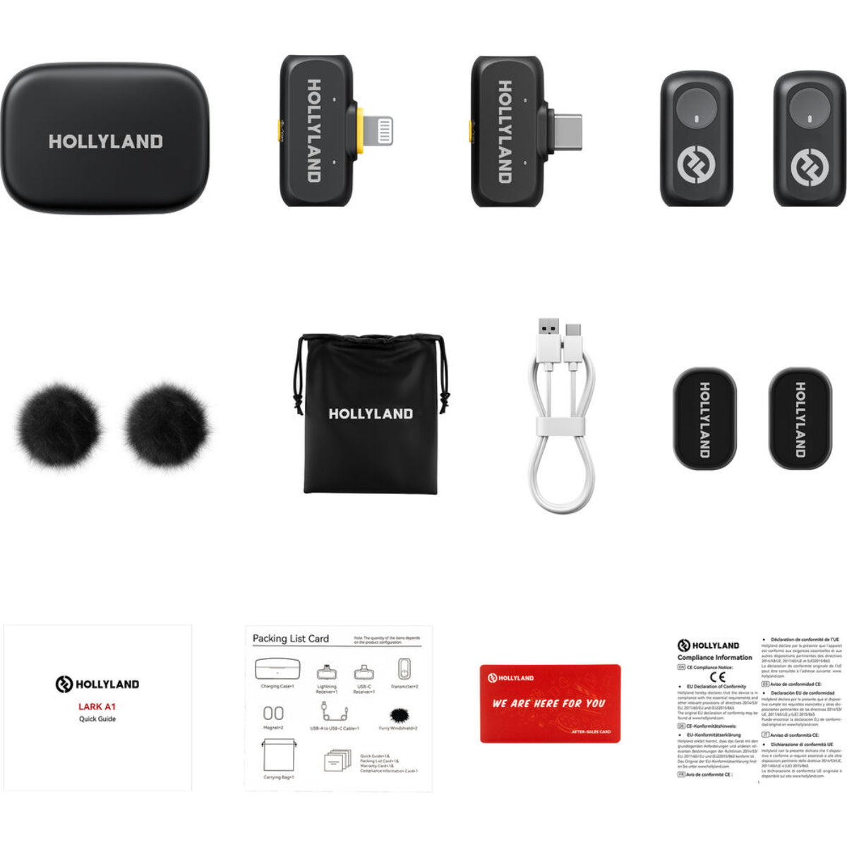 Hollyland LARK A1 Combo 2-Person Wireless Microphone System with USB-C and Lightning Connectors for Mobile Devices (Space Gray, 2.4 GHz)