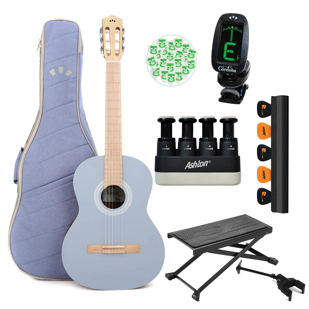 Cordoba Protege C1 Matiz Classical Guitar in Pale Sky Bundle