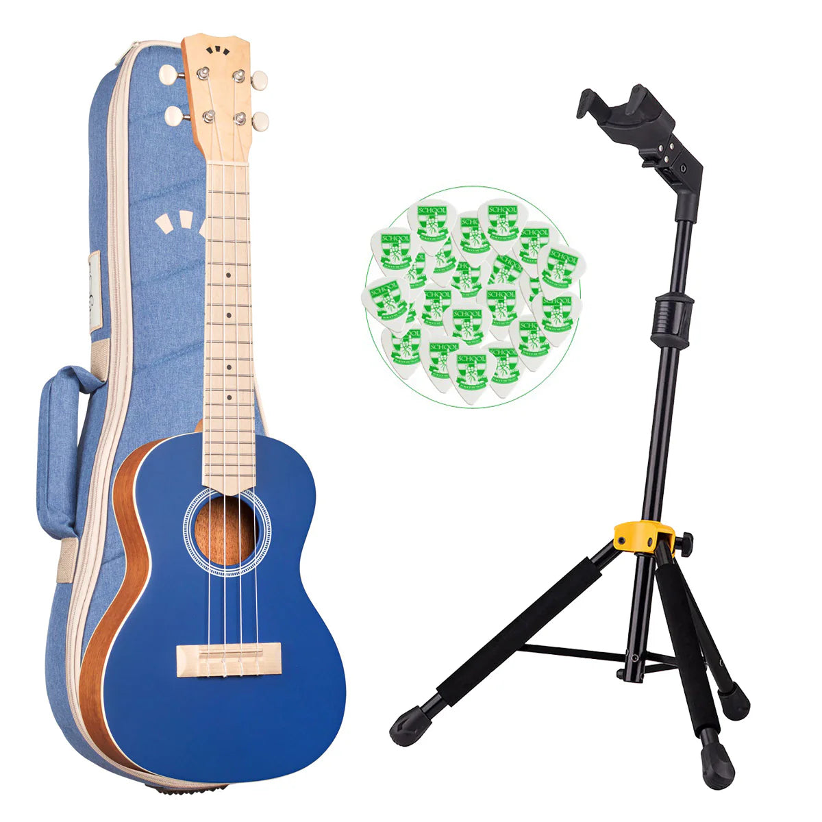 Cordoba 15CM Matiz Classic Blue Concert Ukulele Bundle with Color Matching Bag + Ukelele Stand + 20 Picks