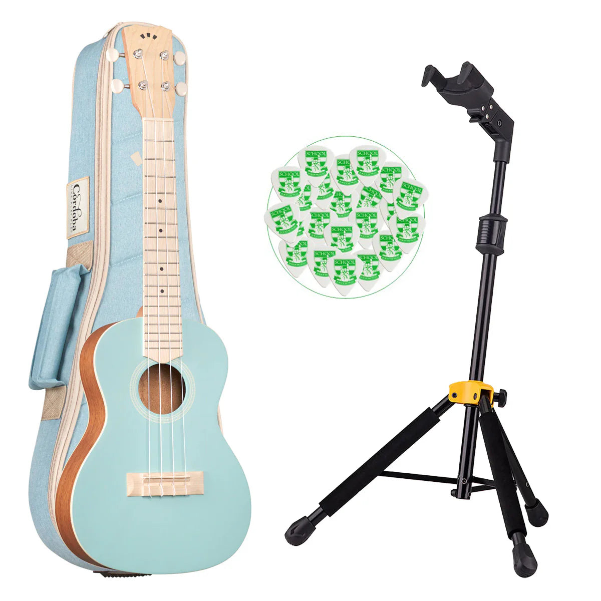 Cordoba 15CM Matiz Mint Concert Ukulele with Color Matching Bag + Ukelele Stand + 20 Picks