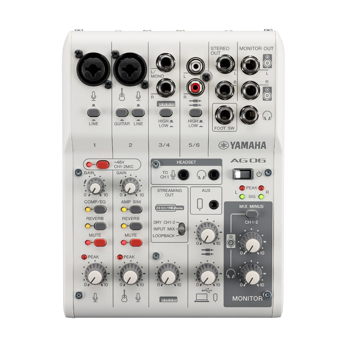 Yamaha AG06MK2 6-Channel Mixer and USB Audio Interface - White