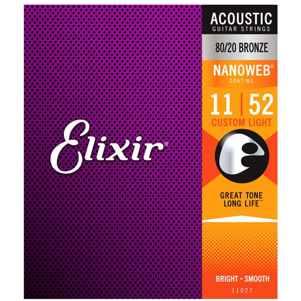 Elixir 11027 Acoustic Strings Custom Light 80/20 Bronze Nanoweb 0.11-0.52