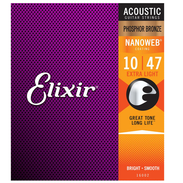 Elixir 16002 Acoustic Strings Extra Light Phosphor Bronze Nanoweb 0.10-0.47
