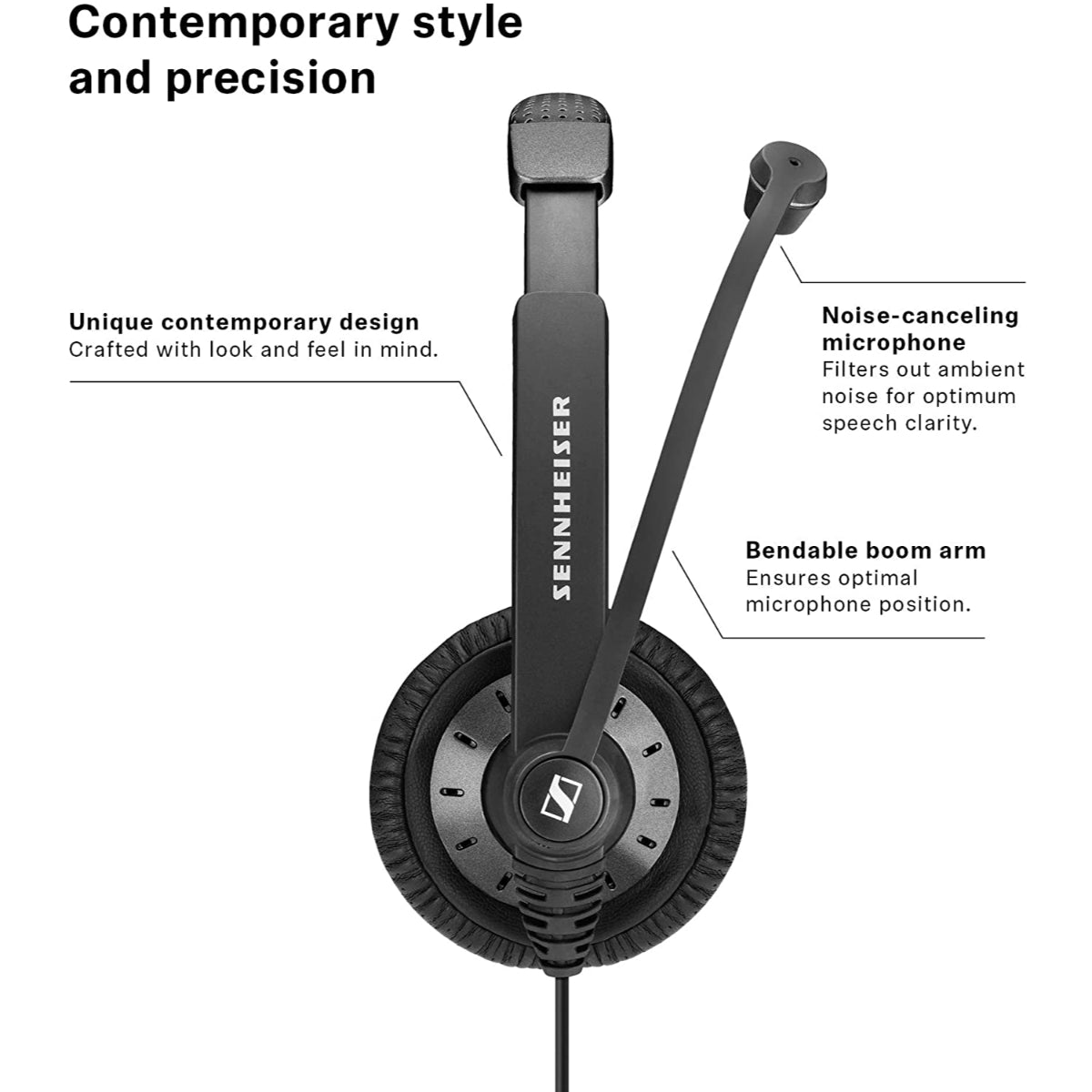 Sennheiser SC 40 USB MS Monaural Headset, Black, 2.1m Cable With Call Control, Clip-on Headband