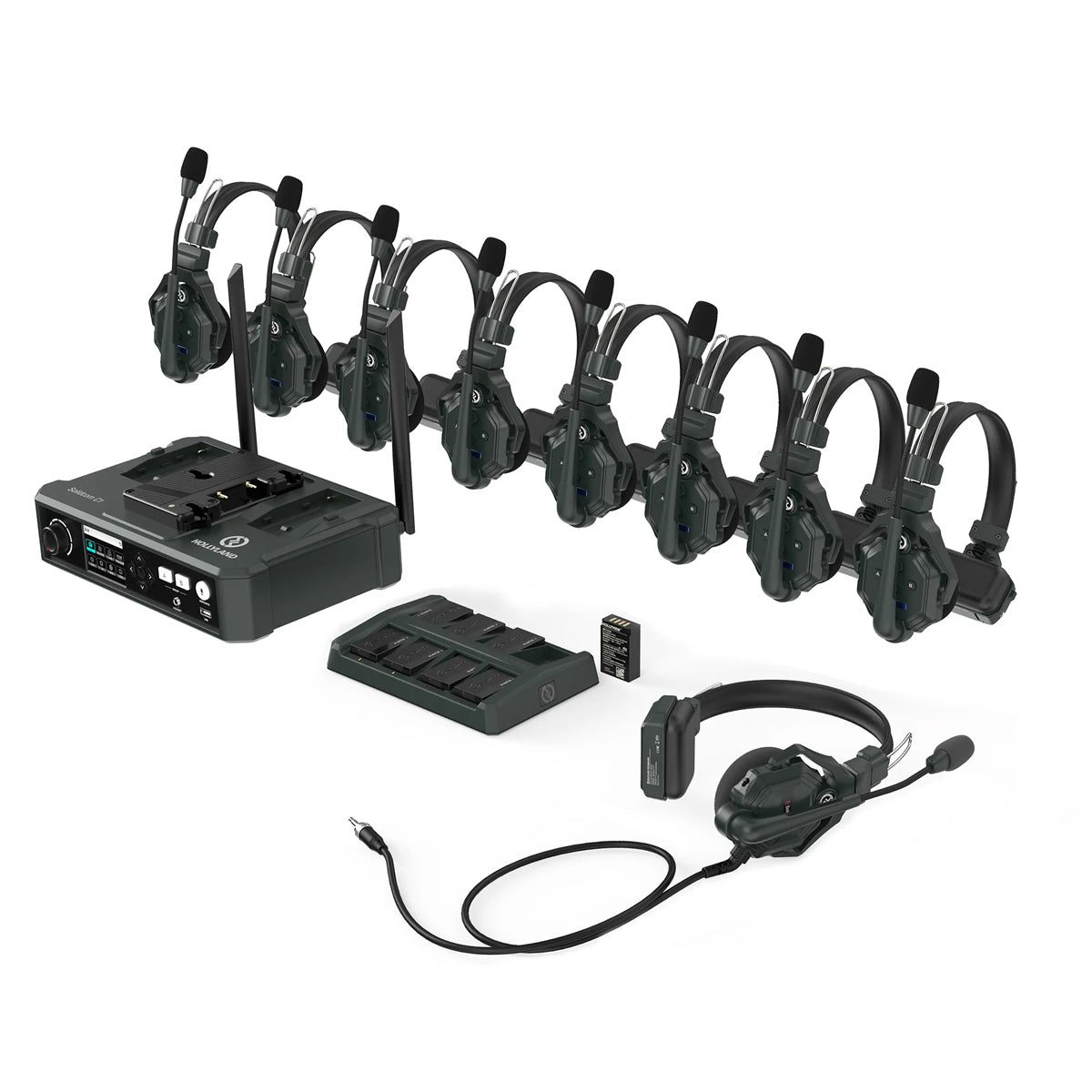 Hollyland Solidcom C1-HUB8S, Wireless Comms System, 8x Headsets, 1x Main Station, 1x Charge Station